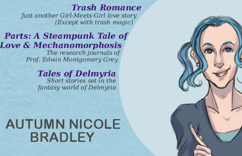 Autumn Bradley banner Trash Romance, Parts: A Steampunk Tale of Love and Mechanomorphosis, Tales of Delmyria